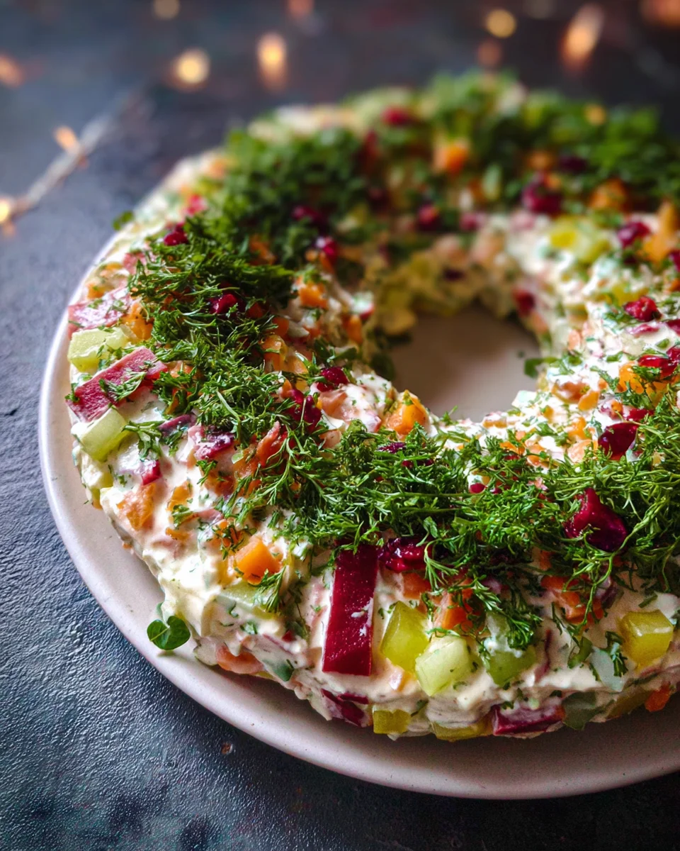 Festive Olivier Salad Wreath: Perfect for Any Celebration!