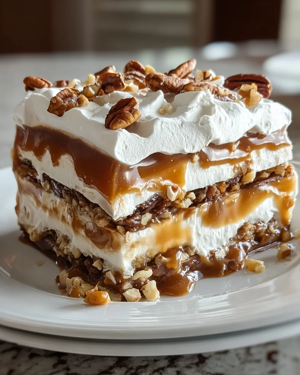 Easy No Bake Turtle Lasagna Dessert Recipe - So Delicious!