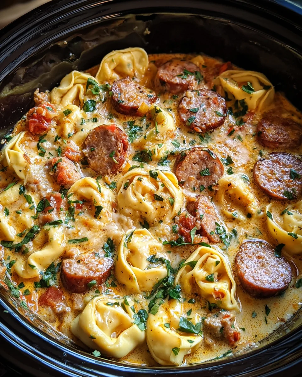 Crockpot Cheesy Tortellini with Savory Beef Sausage Recipe