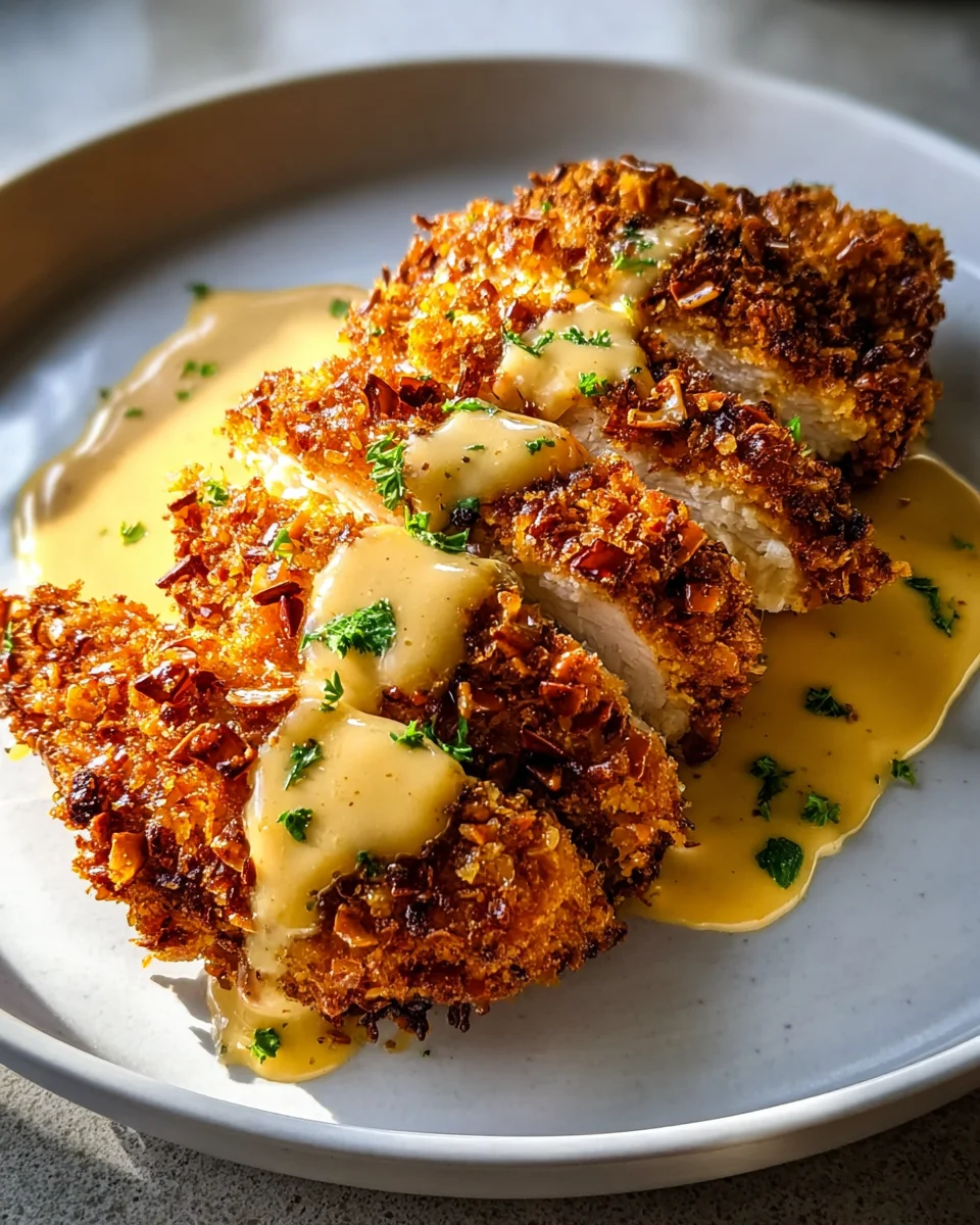 Pretzel Chicken with Mustard Cheddar Sauce Recipe Delight