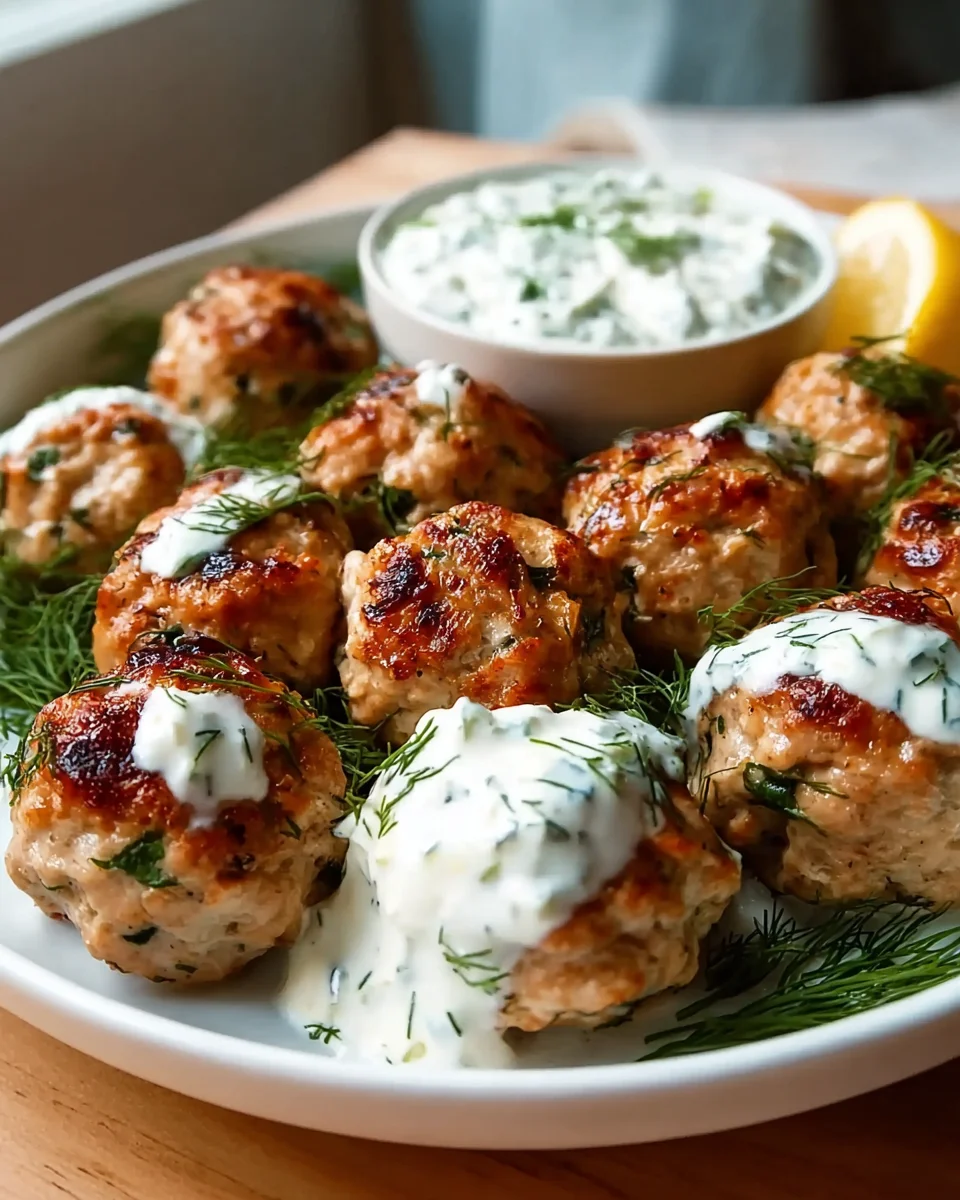 Greek Chicken Meatballs with Creamy Tzatziki Sauce