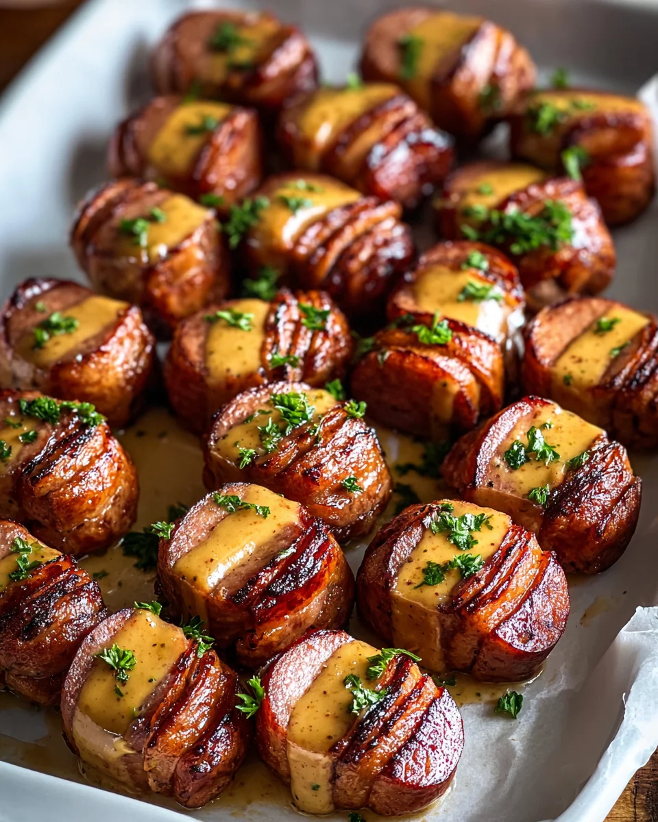 Irresistible Mustard Hasselback Beef Kielbasa Bites Recipe