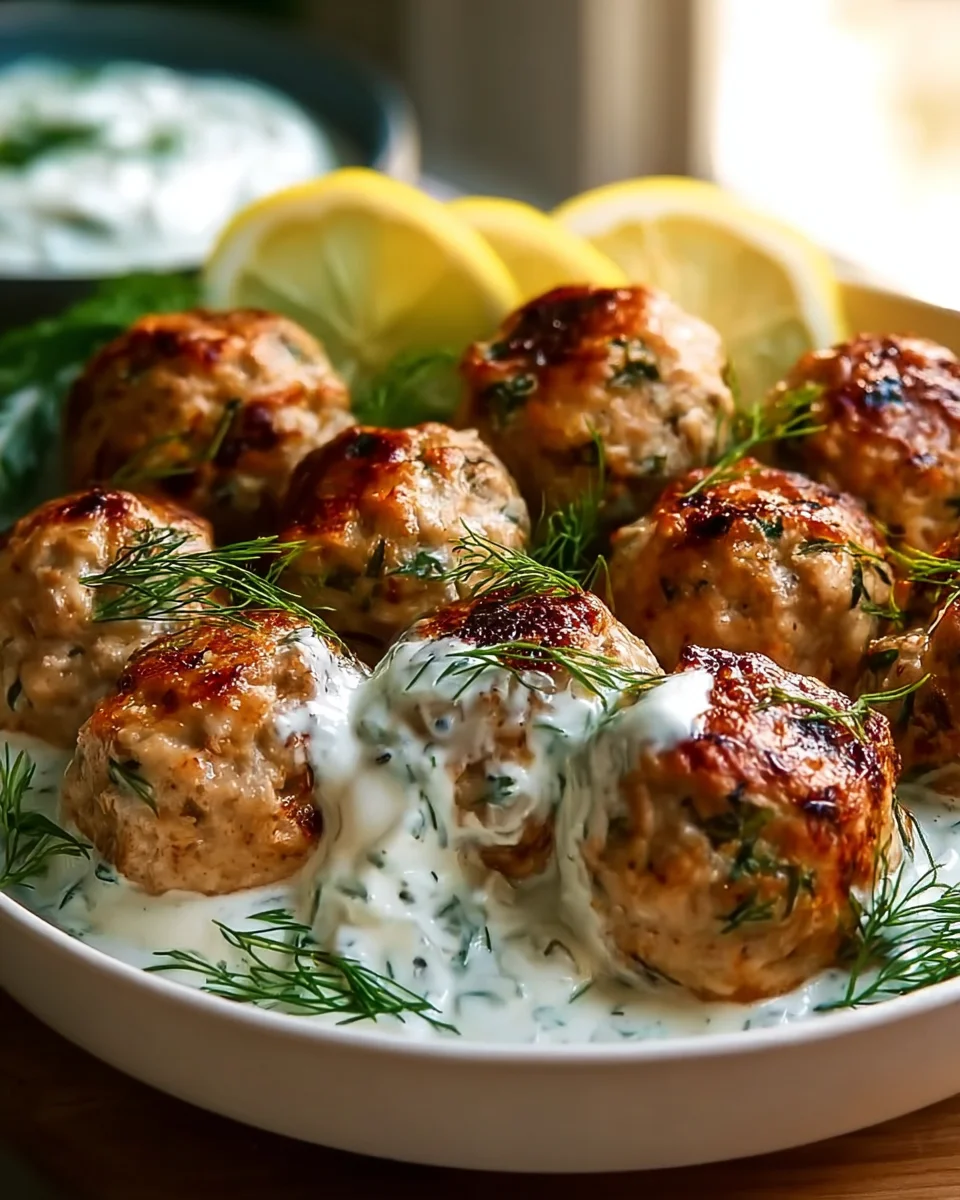 Greek Chicken Meatballs with Creamy Tzatziki Sauce