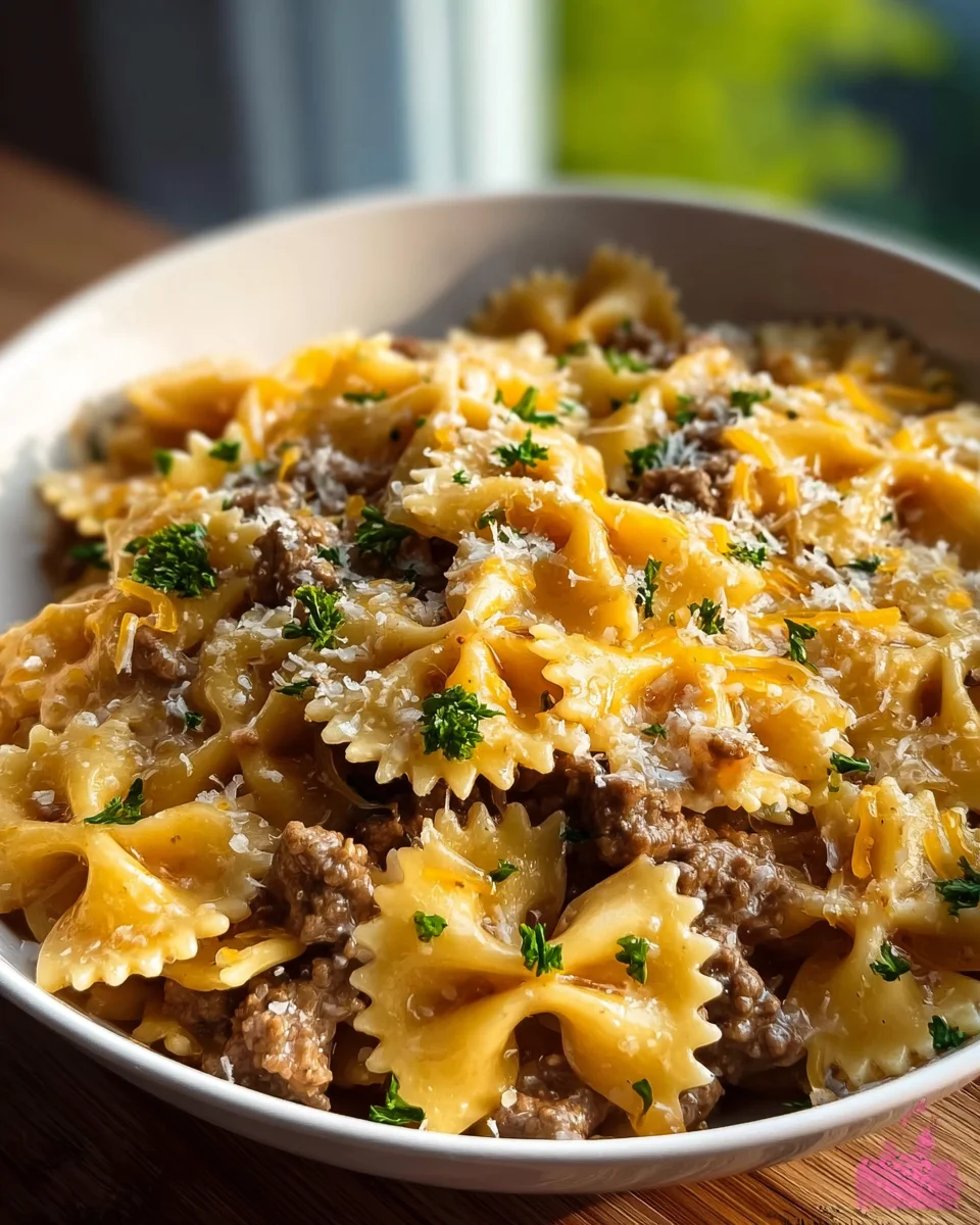 Garlic Butter Beef Cheesy Bowtie Pasta Recipe - Easy & Delicious!