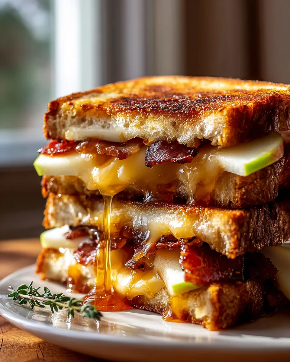 Hot Honey Apple Cheddar Beef Bacon Grilled Cheese Delight