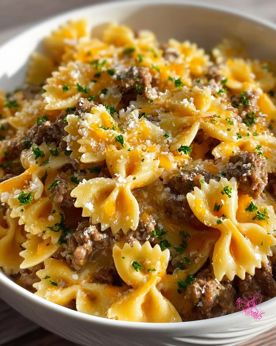 Garlic Butter Beef Cheesy Bowtie Pasta Recipe - Easy & Delicious!