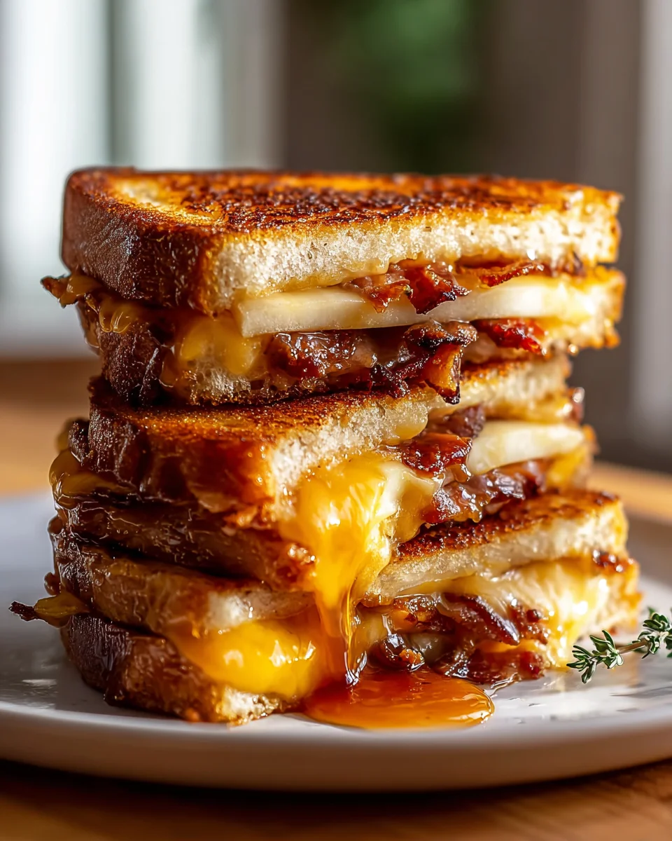 Hot Honey Apple Cheddar Beef Bacon Grilled Cheese Delight