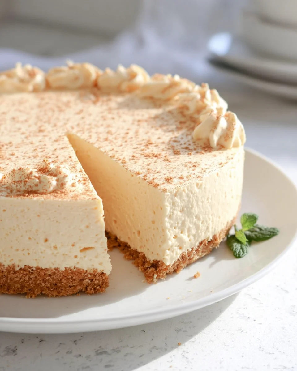 Creamy No-Bake Eggnog Cheesecake with Gingersnap Crust