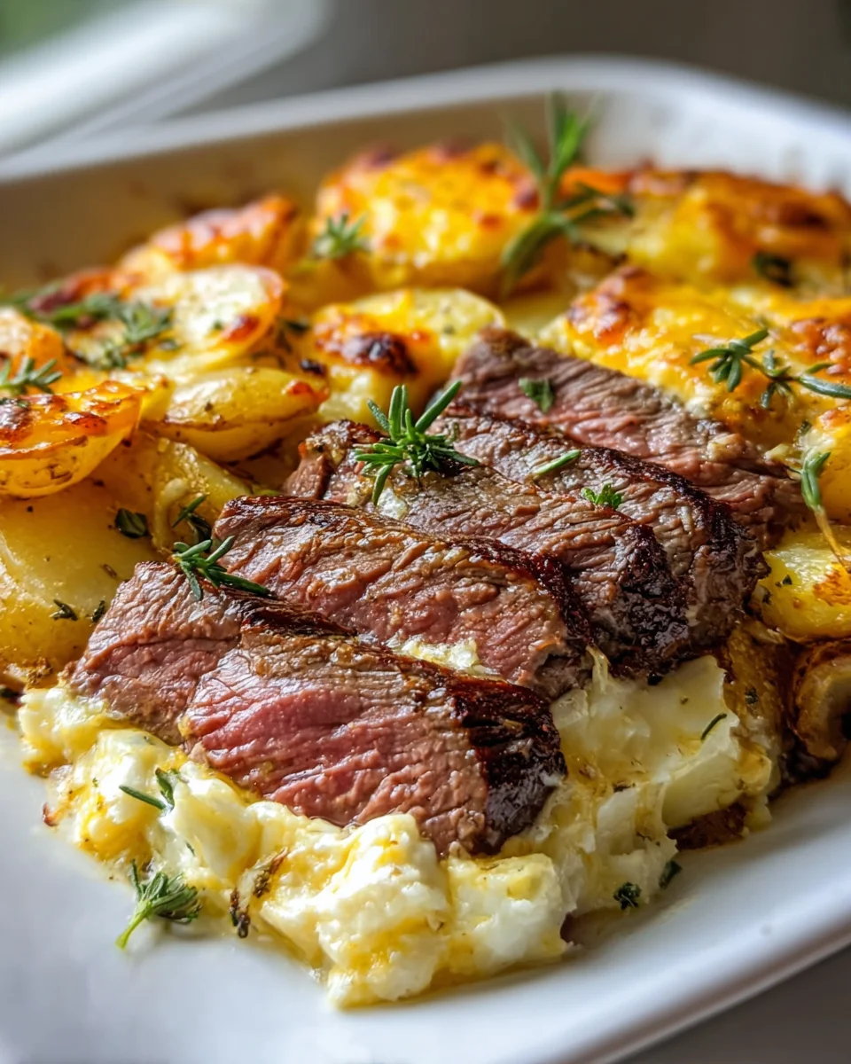 Garlic Butter Steak Cheddar Potato Bake: A Savory Delight
