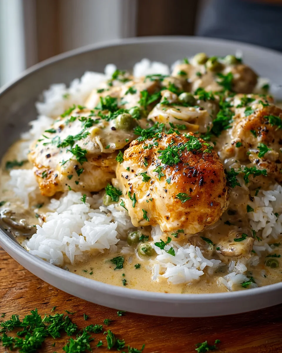 Quick & Easy Creamy Smothered Chicken & Rice Dinner