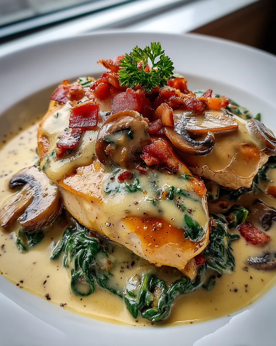 Creamy Spinach Bacon Chicken with Beef and Mushrooms Recipe