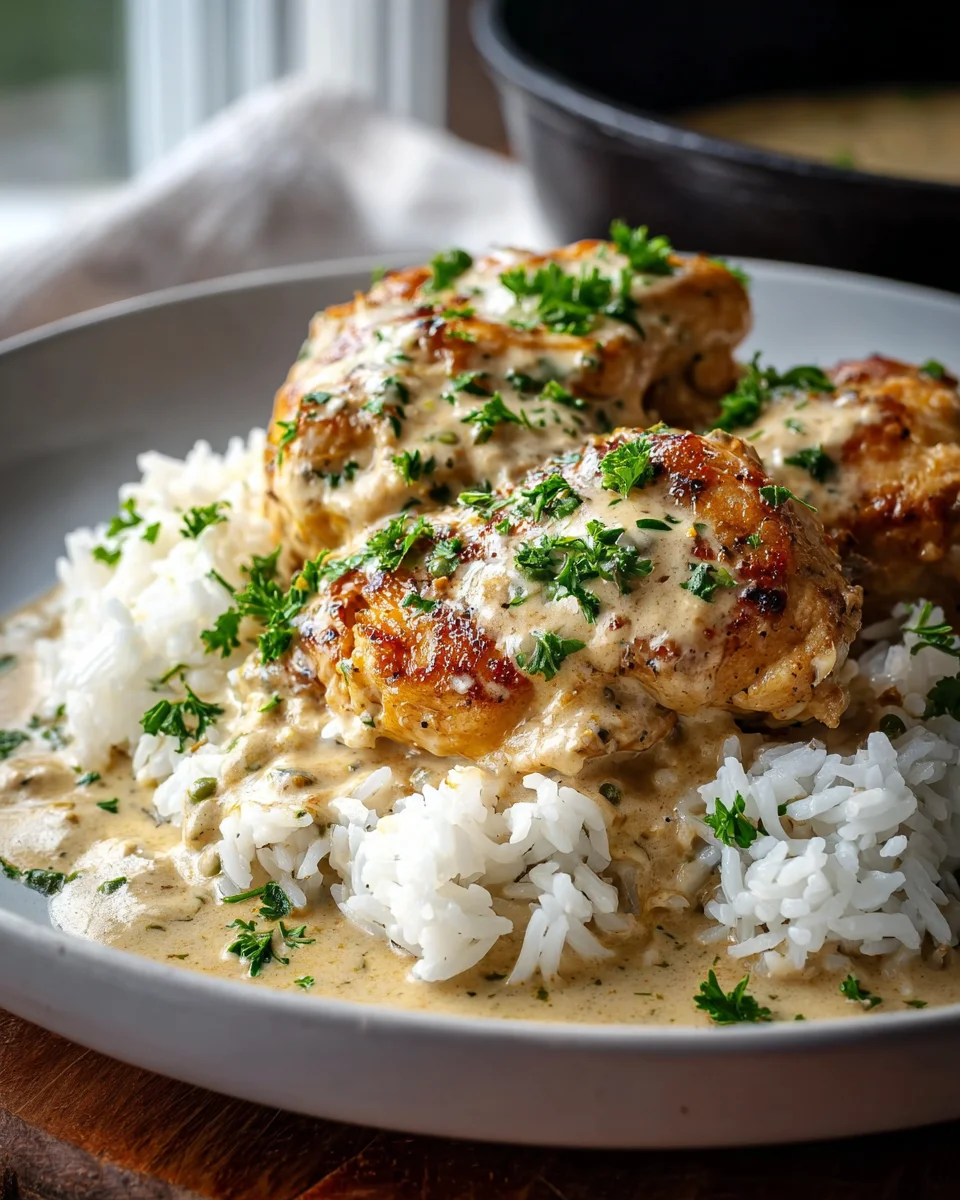Quick & Easy Creamy Smothered Chicken & Rice Dinner