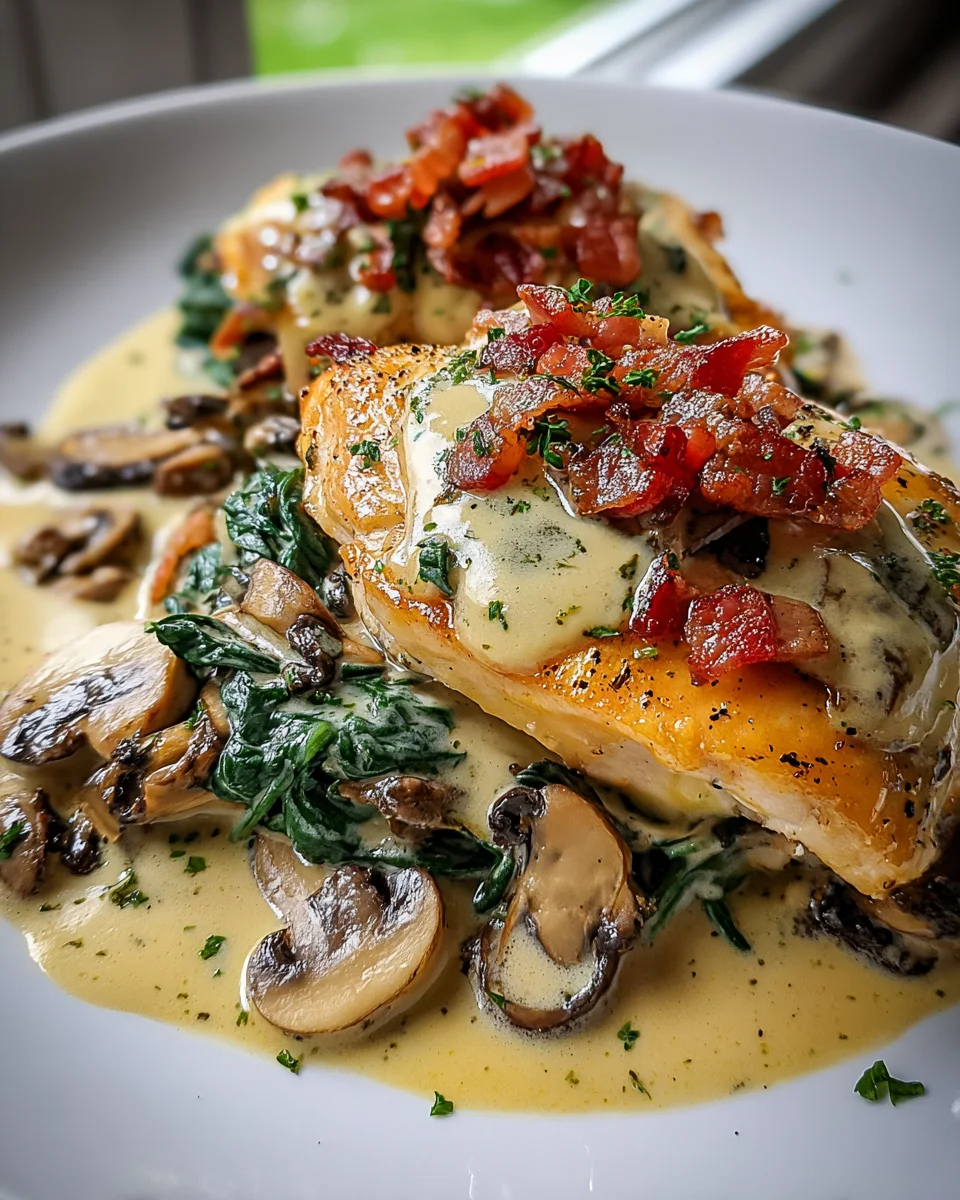 Creamy Spinach Bacon Chicken with Beef and Mushrooms Recipe