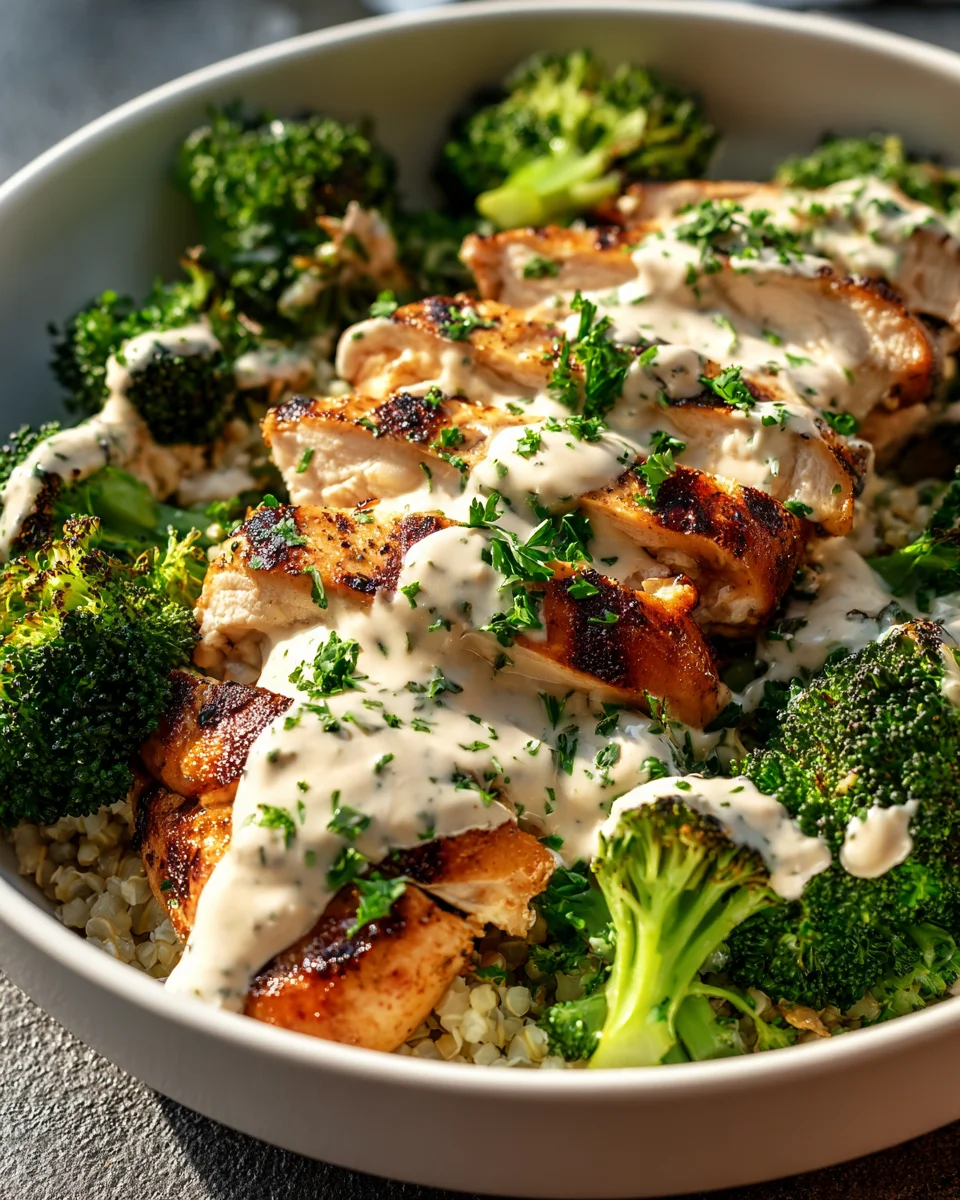 Delicious Grilled Chicken Broccoli Bowls | Creamy Garlic Sauce