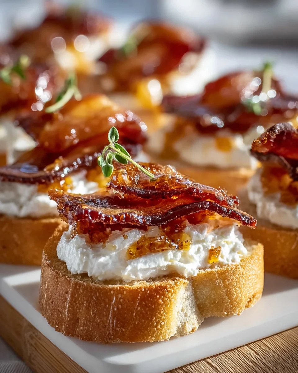 Million Dollar Beef Bacon Crostini with Goat Cheese & Honey