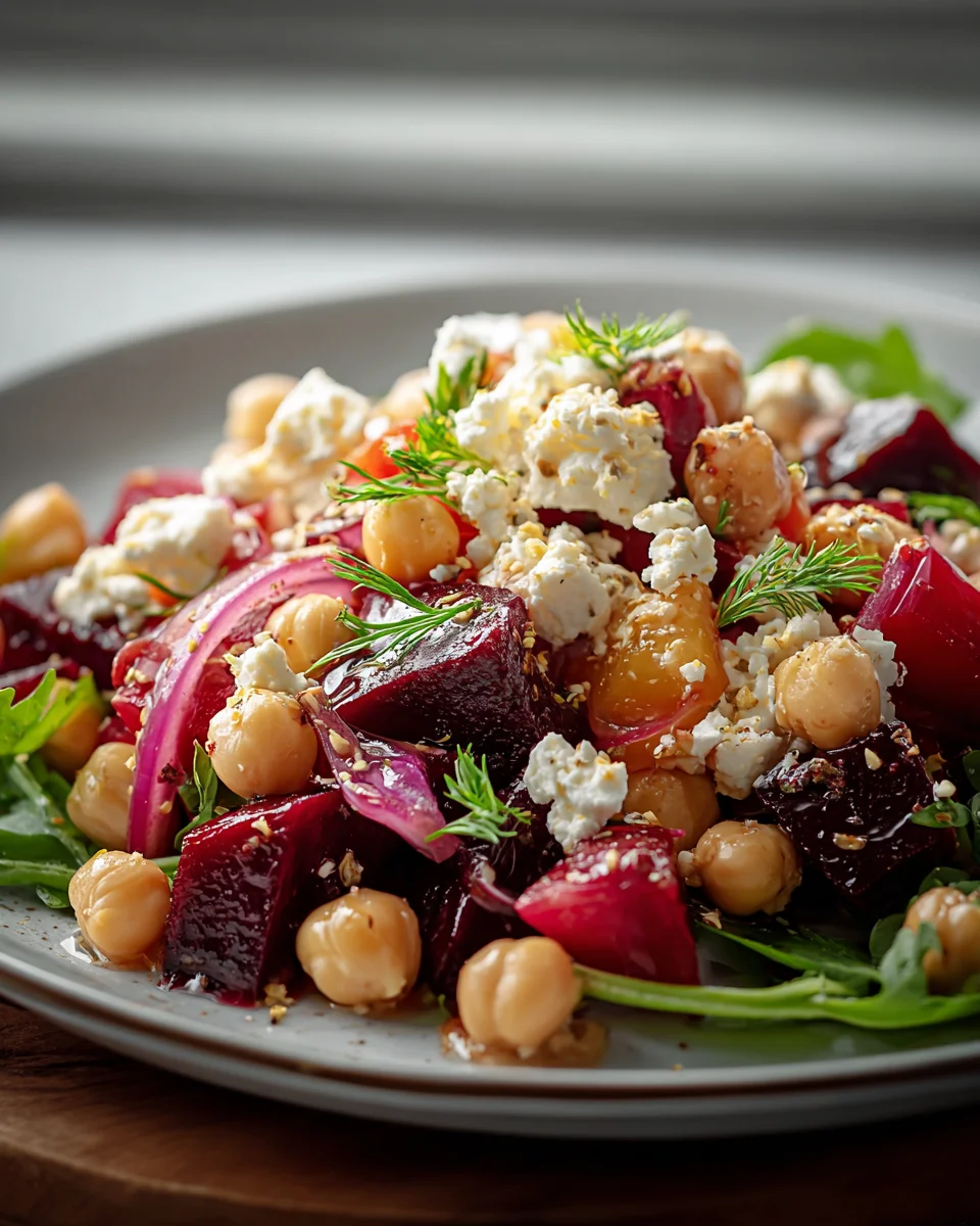 Chickpea Beet Feta Salad with Zesty Lemon Garlic Vinaigrette