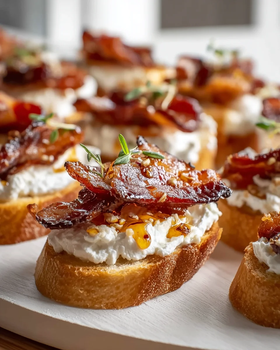 Million Dollar Beef Bacon Crostini with Goat Cheese & Honey