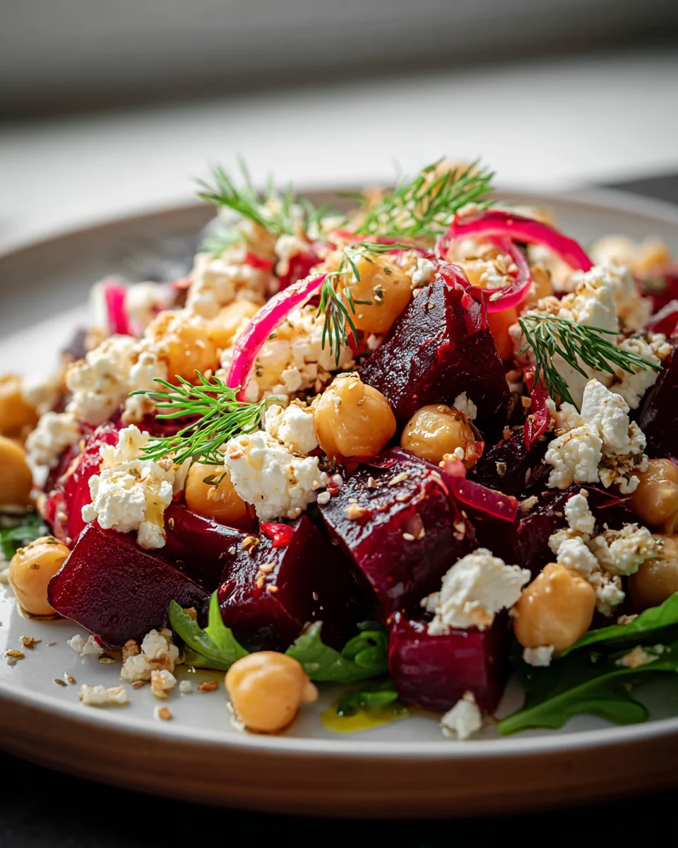 Chickpea Beet Feta Salad with Zesty Lemon Garlic Vinaigrette