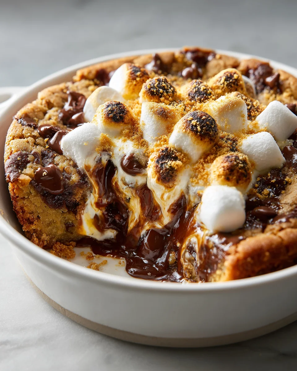 Ultimate S'mores Stuffed Choc Chip Skillet Cookie Recipe