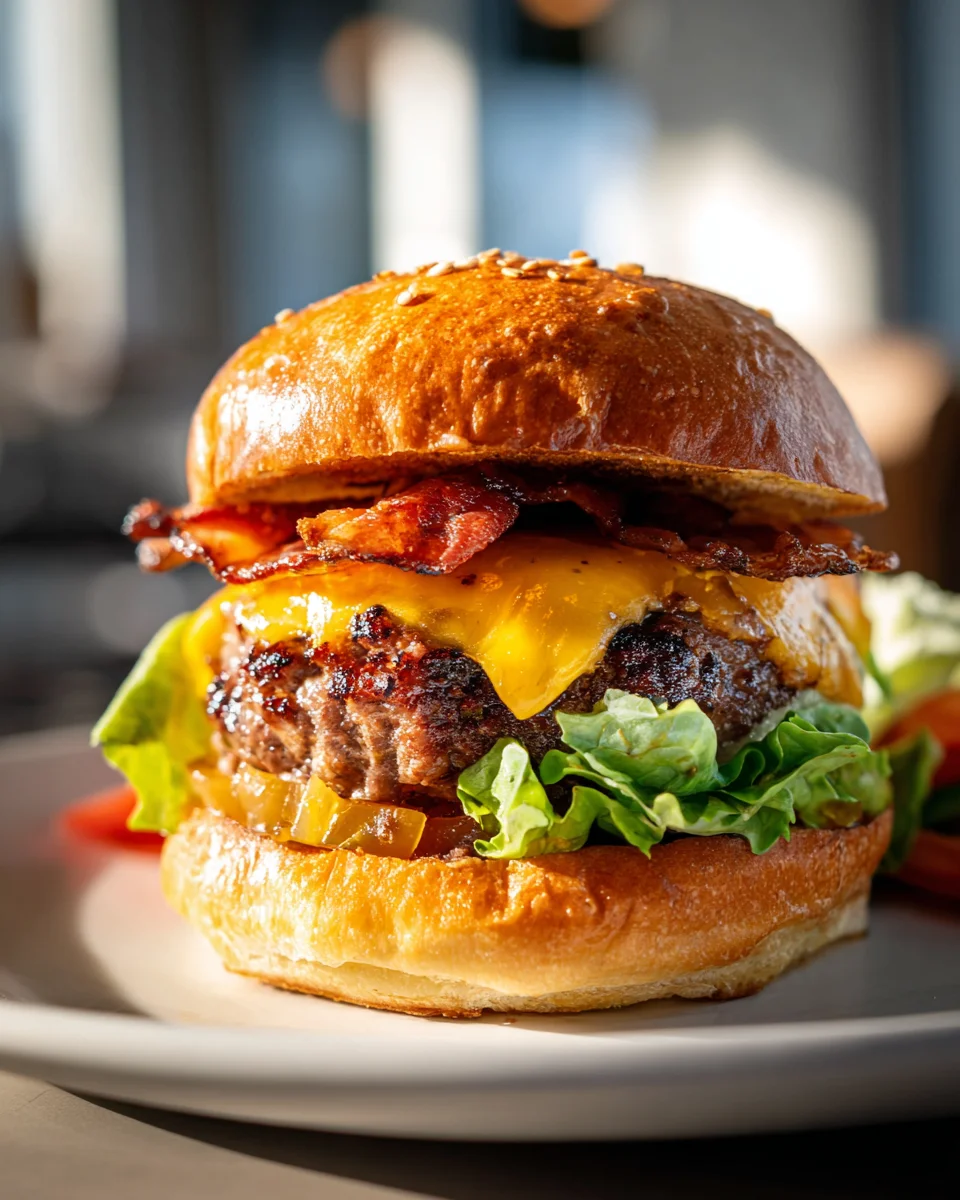 Irresistible Beef Bacon Cheeseburgers & Caramelized Onions