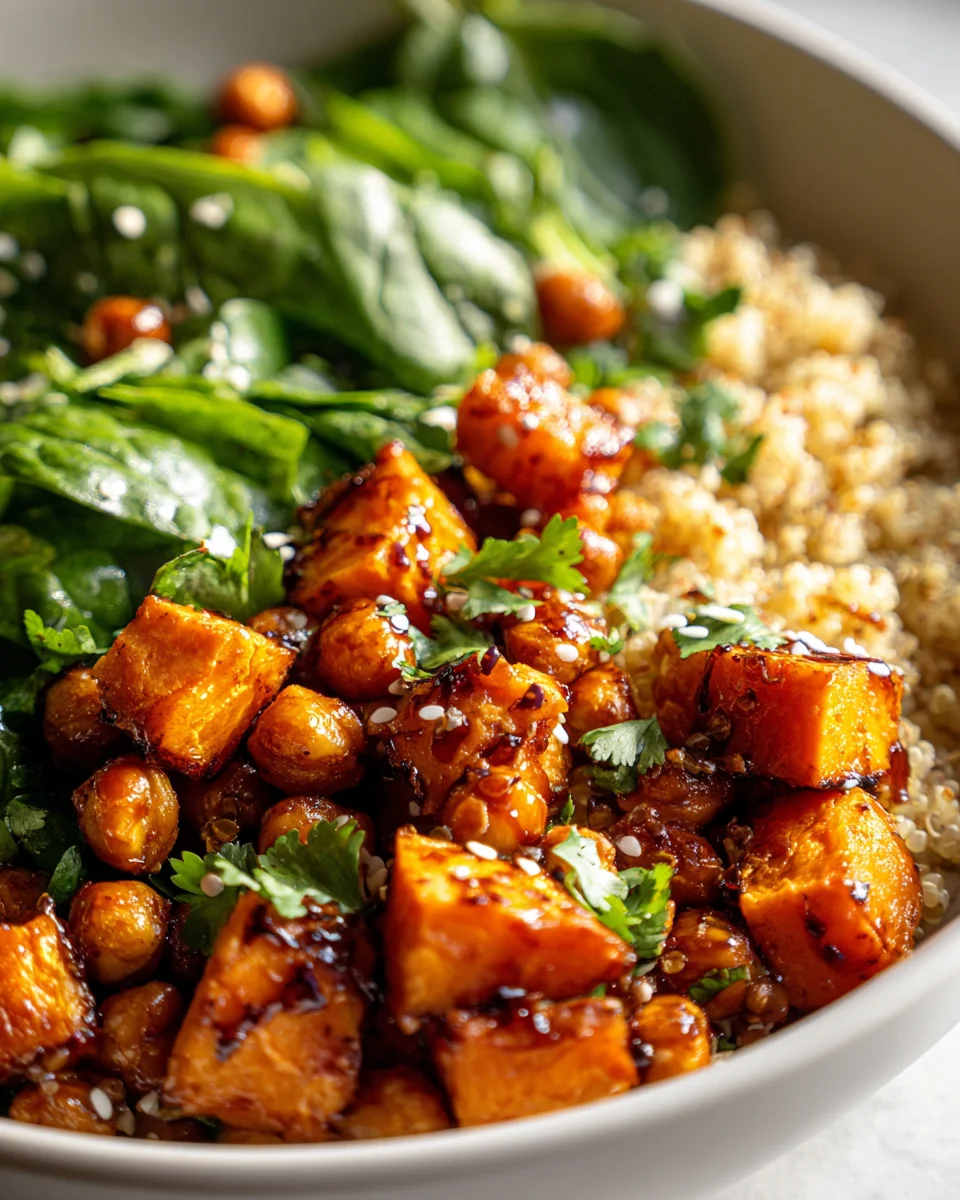 Spicy Honey Roasted Sweet Potato & Chickpea Bowl Recipe