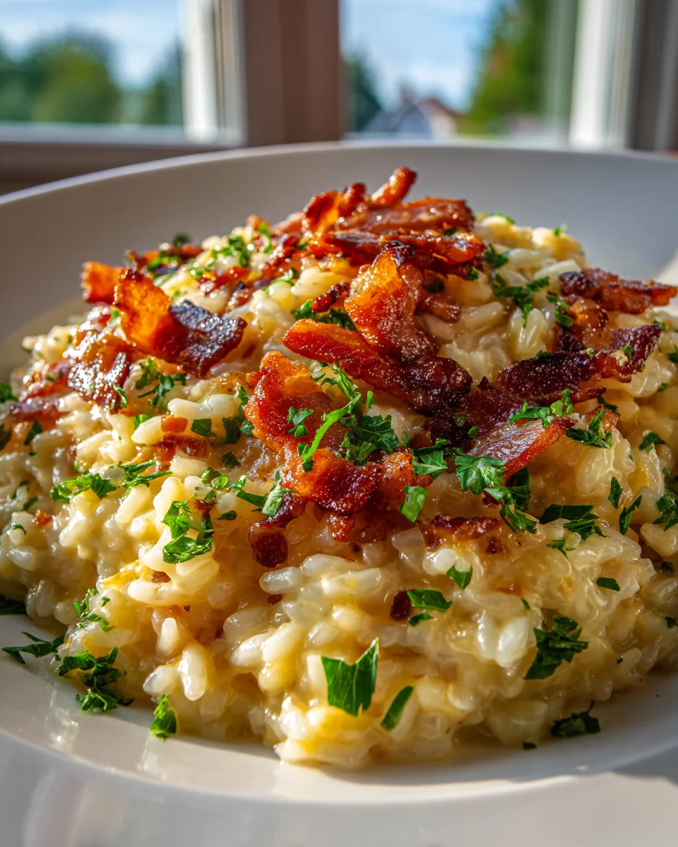Creamy Carbonara Risotto with Crispy Beef Bacon