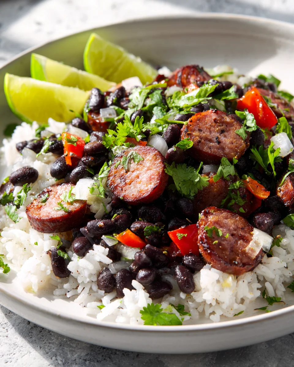 Savory Black Beans and Rice with Beef Sausage Delight