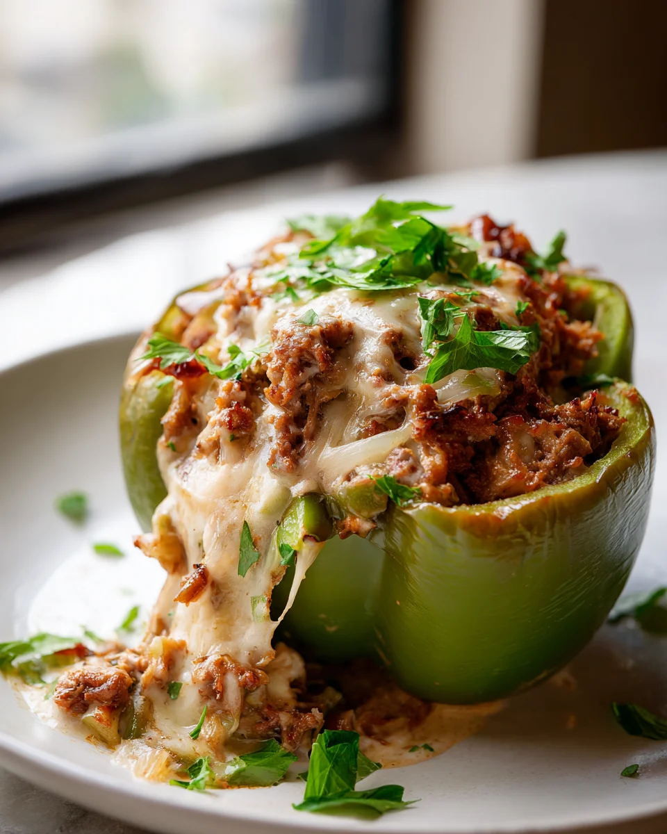 Delicious Cheesy Philly Cheesesteak Stuffed Peppers