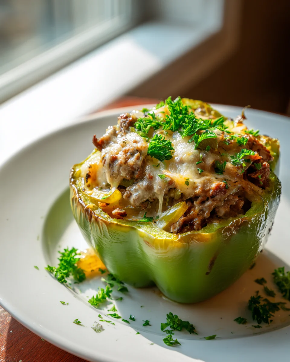Delicious Cheesy Philly Cheesesteak Stuffed Peppers