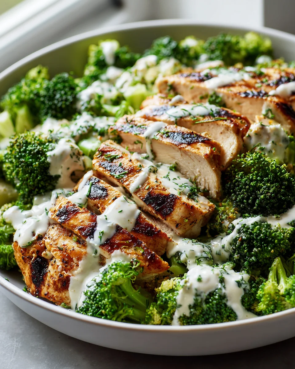 Grilled Chicken Broccoli Bowls with Creamy Garlic Sauce Recipe