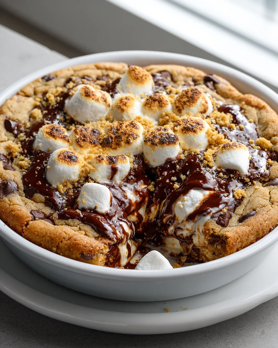 Ultimate S'mores Stuffed Choc Chip Skillet Cookie Recipe