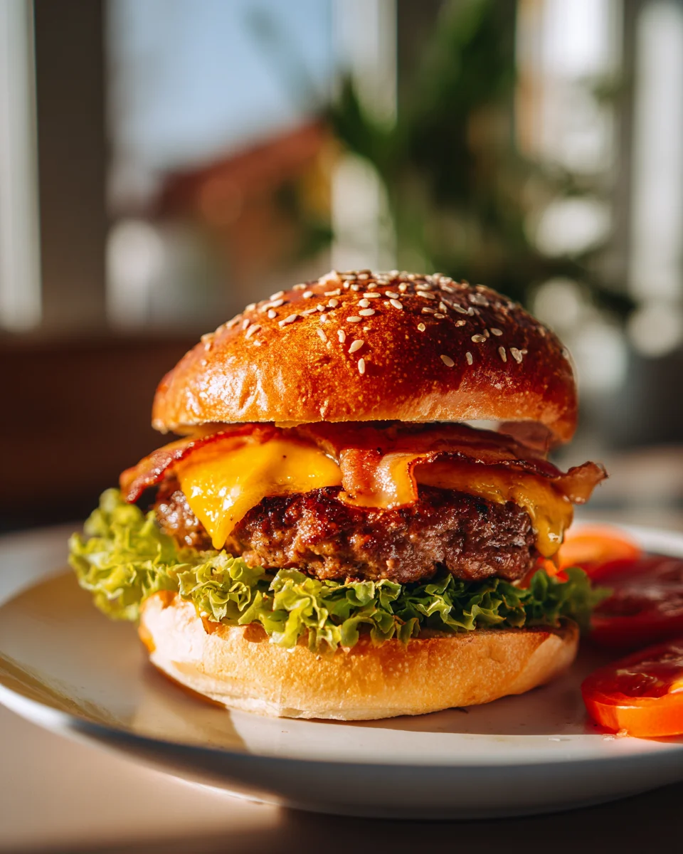 Irresistible Beef Bacon Cheeseburgers & Caramelized Onions
