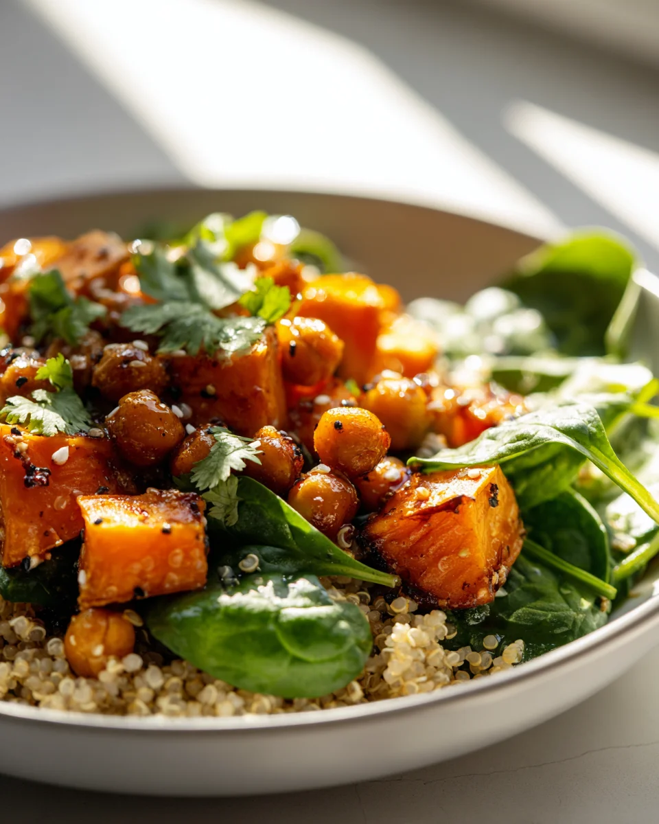 Spicy Honey Roasted Sweet Potato & Chickpea Bowl Recipe