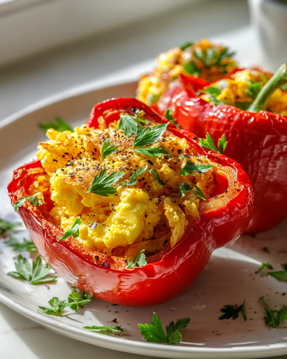 Delicious Breakfast Stuffed Peppers with Eggs & Hash Browns