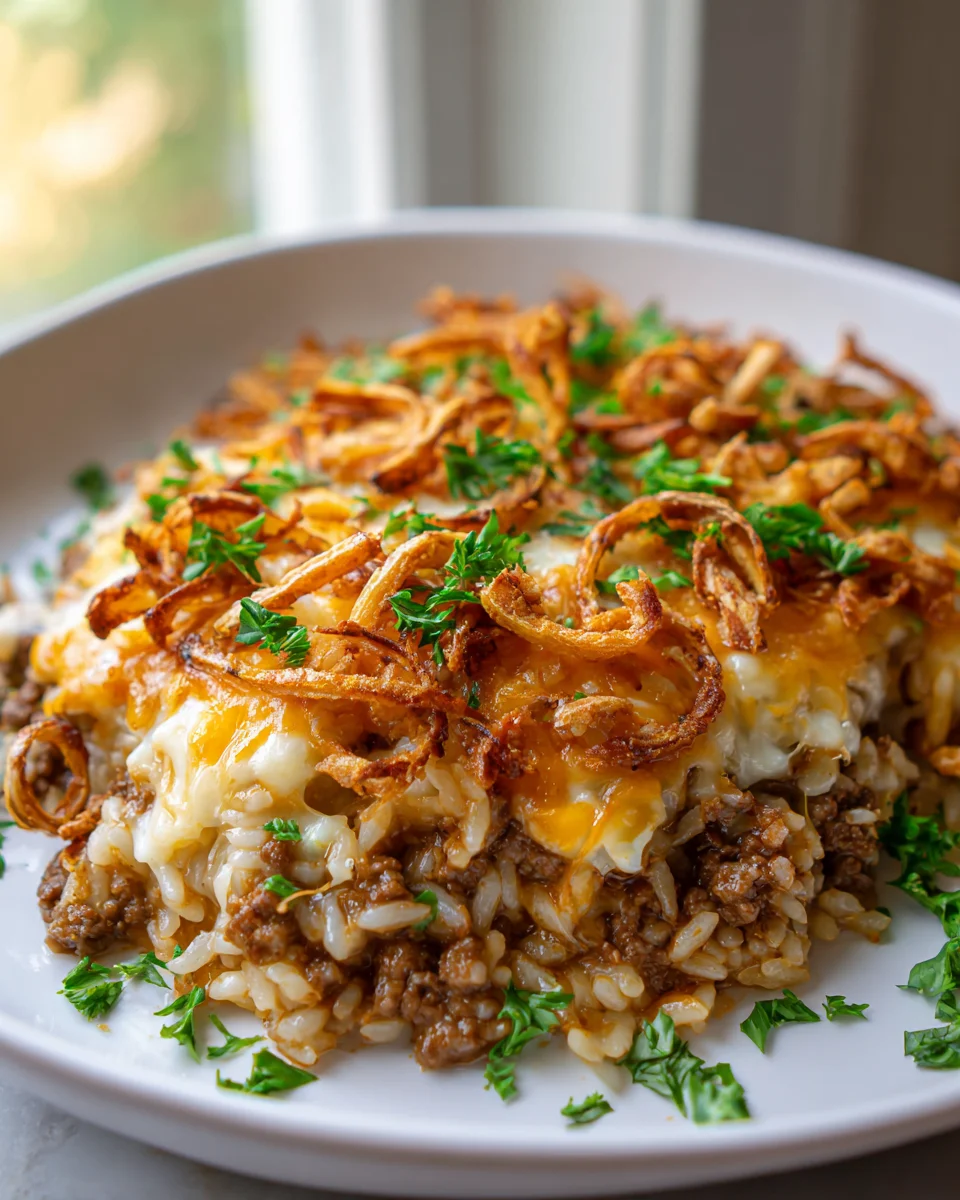 Delicious French Onion Ground Beef & Rice Casserole