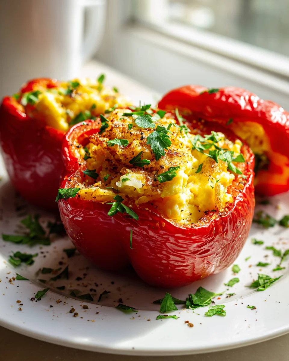 Delicious Breakfast Stuffed Peppers with Eggs & Hash Browns