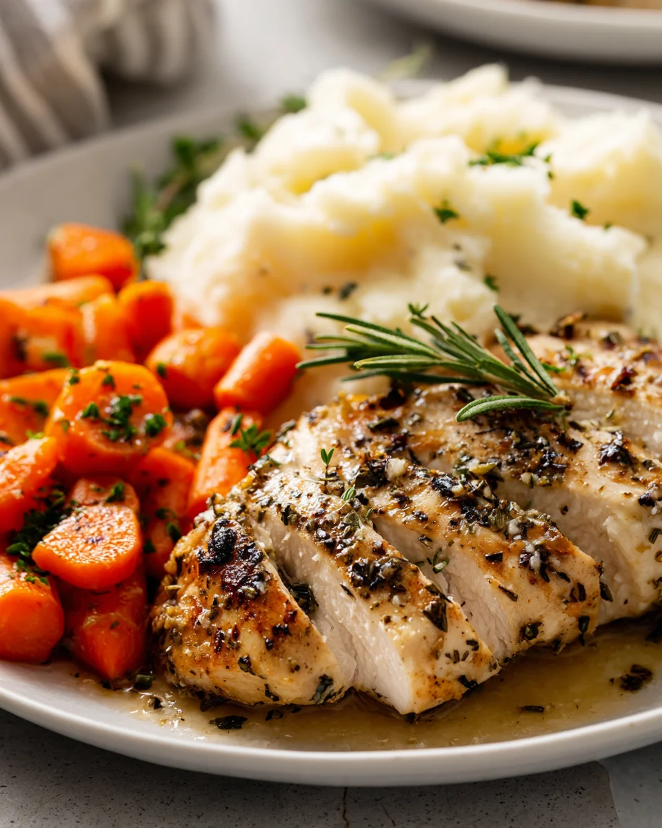 Easy Garlic Herb Chicken Meal: Mashed Potatoes & Carrots