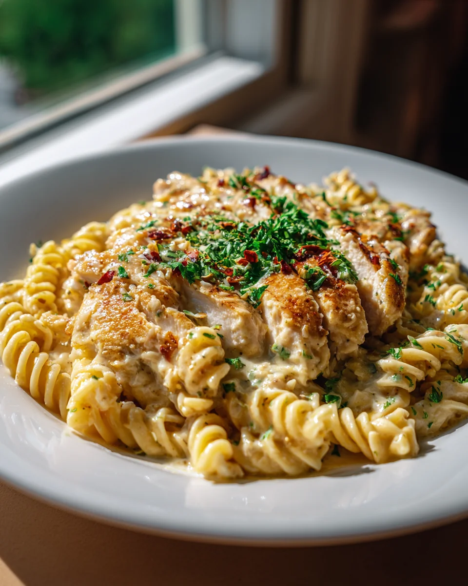 Delicious Creamy Garlic Parmesan Chicken & Cheesy Pasta!