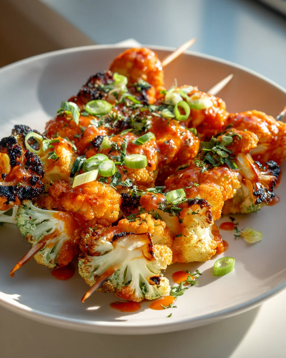 Buffalo Zucchini Cauliflower Skewers - Spicy Veggie Fun!