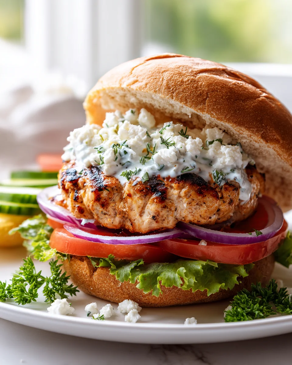 Delicious Mediterranean Chicken Burgers with Feta & Tzatziki
