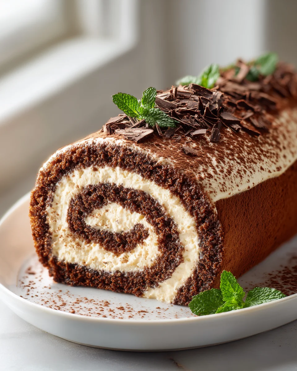 Gourmet Non-Alcoholic Tiramisu Yule Log Cake Recipe