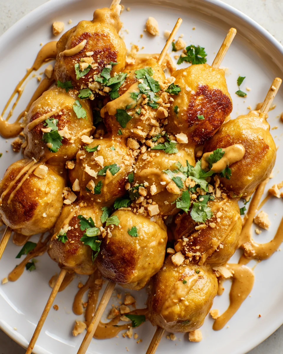 Delicious Curry Dumpling Skewers with Creamy Peanut Sauce