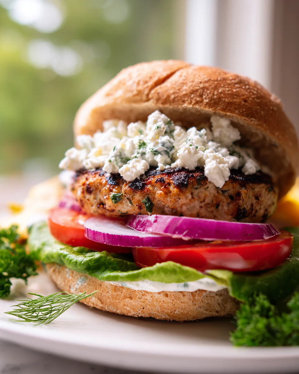 Delicious Mediterranean Chicken Burgers with Feta & Tzatziki