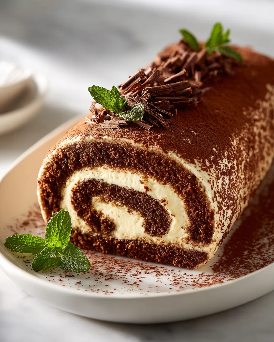 Gourmet Non-Alcoholic Tiramisu Yule Log Cake Recipe