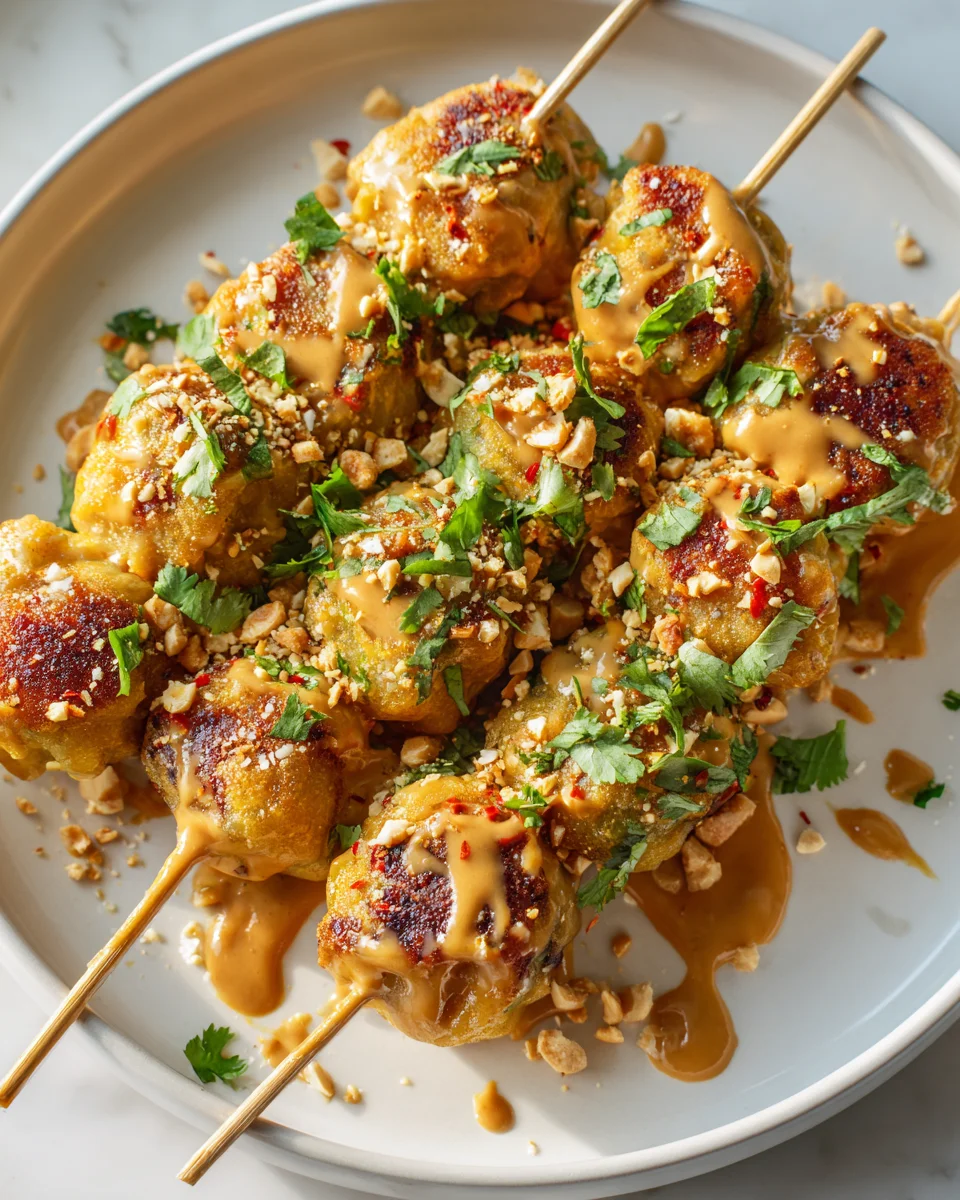 Delicious Curry Dumpling Skewers with Creamy Peanut Sauce