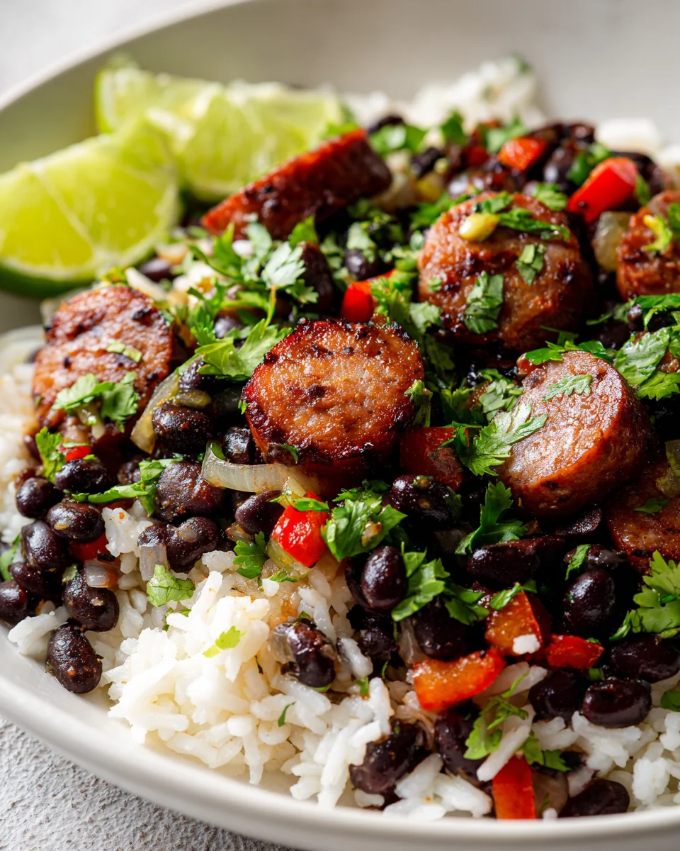 Savory Black Beans and Rice with Beef Sausage Delight