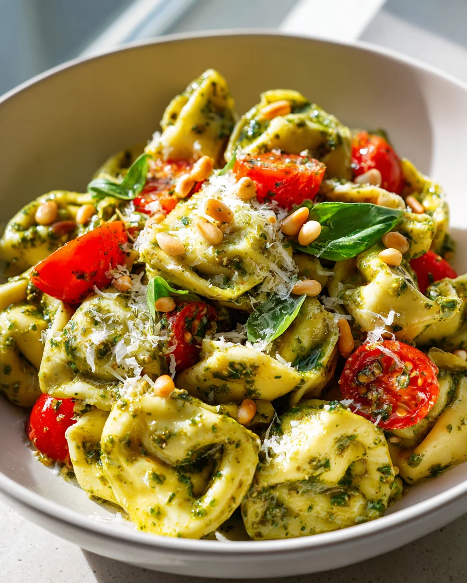 Best Pesto Tortellini Salad with Fresh Cherry Tomatoes