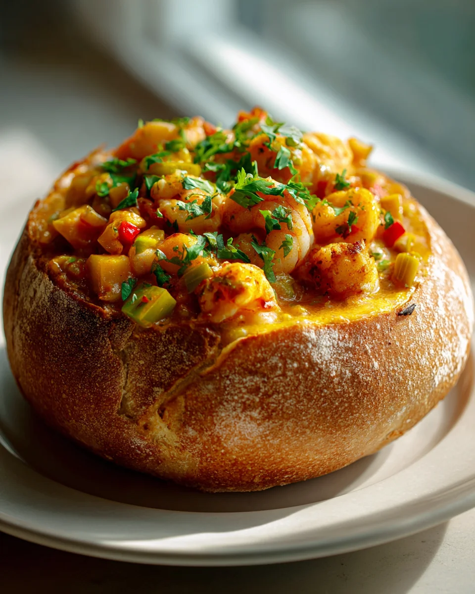 Ultimate Seafood & Shrimp Chili Stuffed Bread Bowls