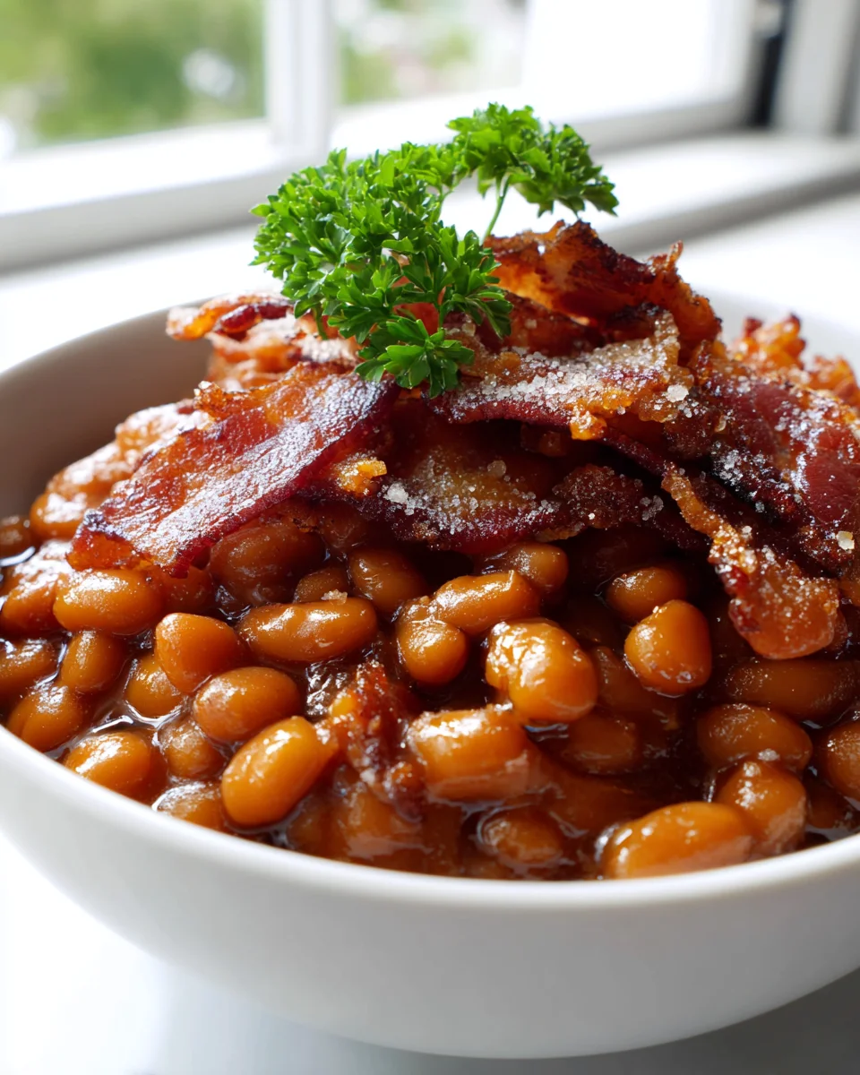 Irresistible Spicy Baked Beans with Beef Bacon & Brown Sugar