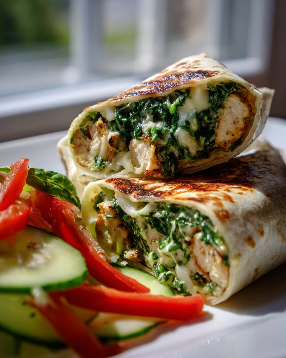 Irresistible White Cheddar Spinach Chicken Burger Wraps